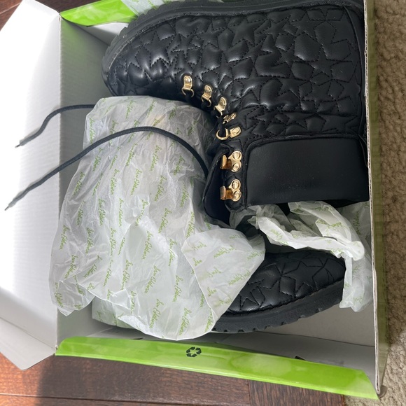 Black and gold accent Sam Edelman perforated combat boots for little princess. - Picture 6 of 11